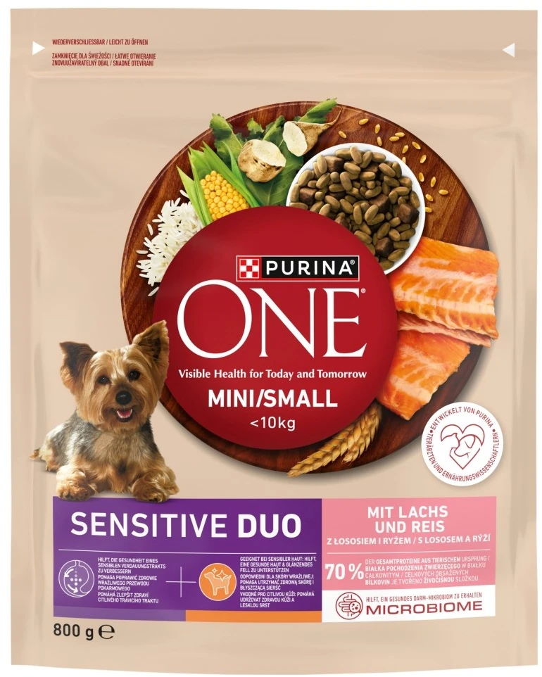 Purina Nestle Sausas Šunų Maistas - Purina One Mini/Small Sensitive Lašiša, Ryžiai
