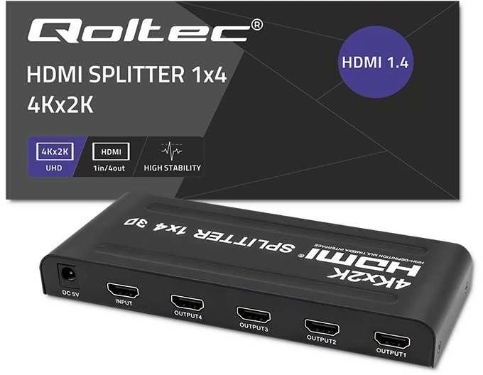 Qoltec 51798 aktyvus HDMI skirstytuvas 4 x HDMI 4K x 2K | 3,4 Gb/s
