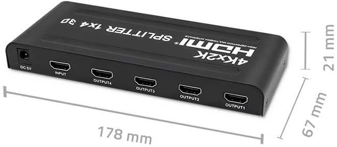 Qoltec 51798 aktyvus HDMI skirstytuvas 4 x HDMI 4K x 2K | 3,4 Gb/s