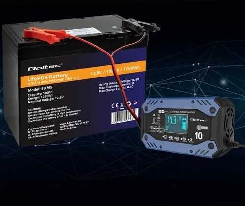 Qoltec akumuliatoriaus įkroviklis std agm gel lifepo4 | lygintuvas su remonto funkcija | 12-24v | 10a | LCD|9 žingsnių įkrovimas