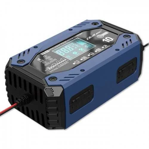 Qoltec akumuliatoriaus įkroviklis std agm gel lifepo4 | lygintuvas su remonto funkcija | 12-24v | 10a | LCD|9 žingsnių įkrovimas
