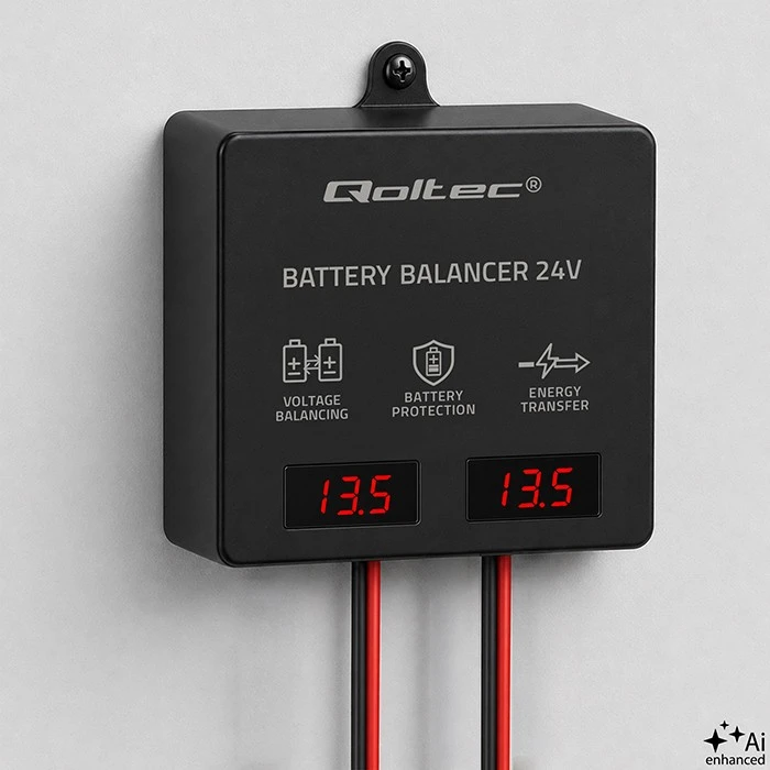 Qoltec Balanser napięcia 24v do akumulatorów 2x12v | 5a | agm gel lifepo4 | led