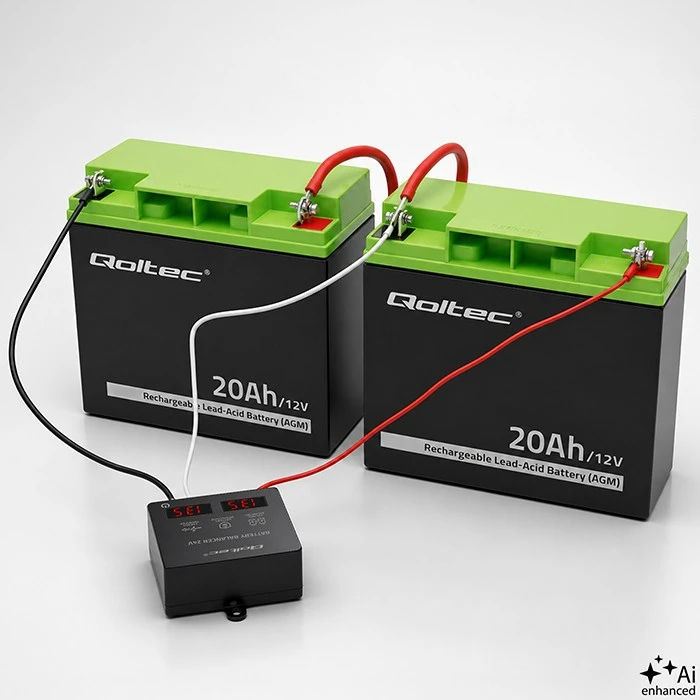 Qoltec Balanser napięcia 24v do akumulatorów 2x12v | 5a | agm gel lifepo4 | led