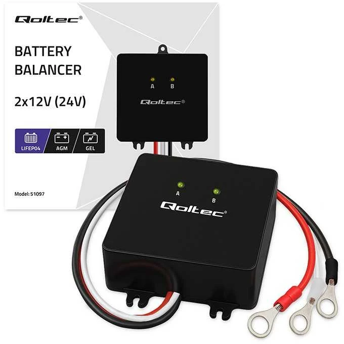 Qoltec 24 V įtampos balansavimo įrenginys 2 x 12 V akumuliatoriams | 5A | lifepo4 agm gelio