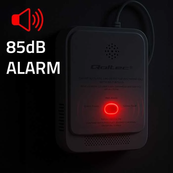 Qoltec 52651 gamtinių dujų nuotėkio jutiklis | CH4 detektorius | NG | Tuya | Wi-Fi | 85dB signalizacija | LED