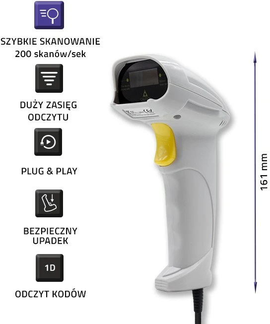 QOLTEC 50877 lazerinis scanner 1D USB Baltas
