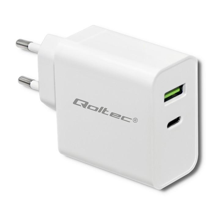 QOLTEC 51718 Įkroviklis 42W 5-20V 2.4-3A USB tipas C PD USB Baltas
