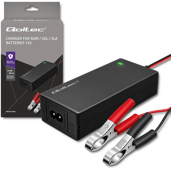 Qoltec Automatinis 12V 4A AGM GEL baterijų įkroviklis su LED ir 1.8m kabeliu