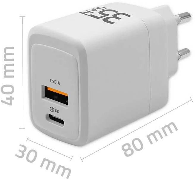 Qoltec Įkroviklis jungiama į tinklą 35w gan | 5-20v | 1.5-3a | 1xusb-c pd | 1xusb qc 3.0 | balta