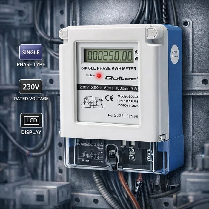 Qoltec Vienfazis elektros skaitiklis 230V 5(60)A LCD