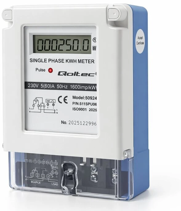 Qoltec Vienfazis elektros skaitiklis 230V 5(60)A LCD