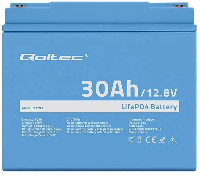 Qoltec Lifepo4 ličio geležies fosfato akumuliatorius 12,8 V 30 Ah 384 Wh bms