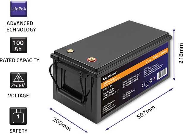 Qoltec Qoltec Akumuliatorius LiFePO4 Litowo-Żelazowo-Fosforanowy | 25.6V | 100Ah | 2560Wh | BMS