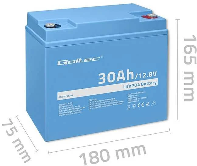 Qoltec Lifepo4 ličio geležies fosfato akumuliatorius 12,8 V 30 Ah 384 Wh bms