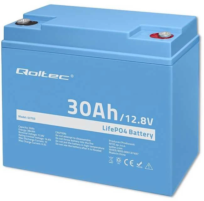 Qoltec Lifepo4 ličio geležies fosfato akumuliatorius 12,8 V 30 Ah 384 Wh bms