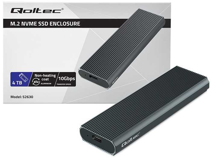 Qoltec M.2 SSD disko dėklas | nvme | pcie | usb3.1 | 10gbps | 4 tb | grafitas