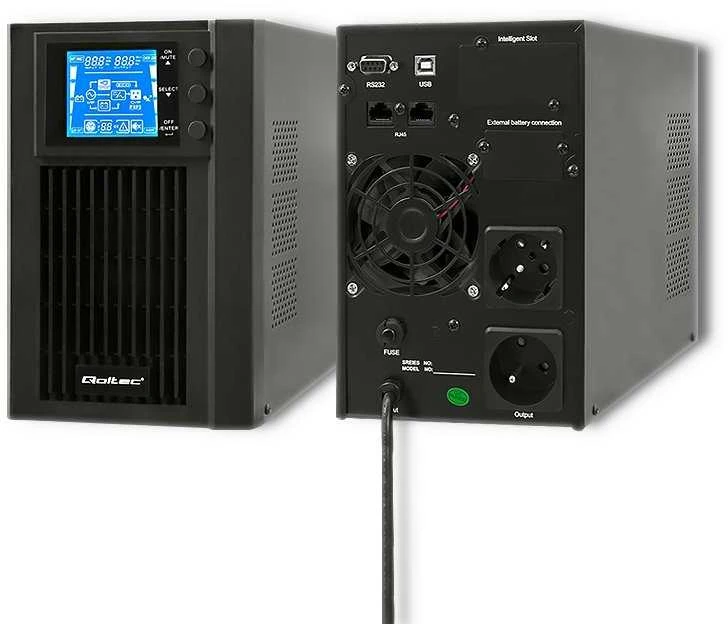 Qoltec Maitinimo šaltinis awaryjny ups, on-line, czysta fala sinusoidalna, 1kva, 800w, lcd, usb