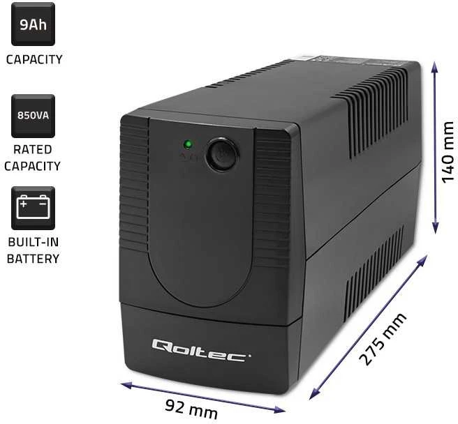 Qoltec maitinimo šaltinis awaryjny ups line interactive | monolith | 850va | 480w