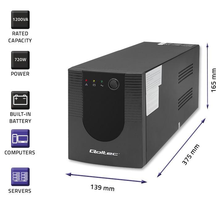QOLTEC 53775 nepertraukiamo maitinimo linijos interaktyvus monolitas 1200VA 720W