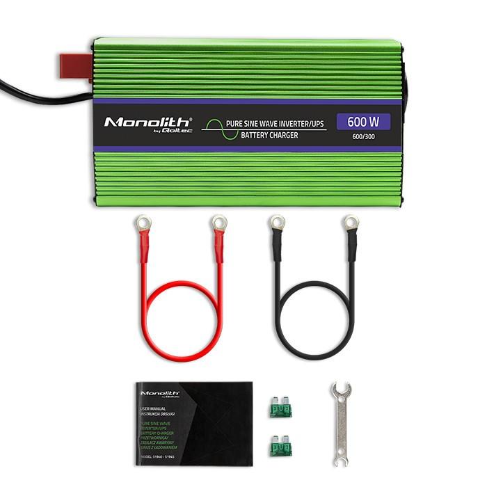 QOLTEC 51940 grynos sinusinės bangos keitiklis monolitinis akumuliatoriaus įkroviklis UPS 600W 300W nuo 12V iki 230V