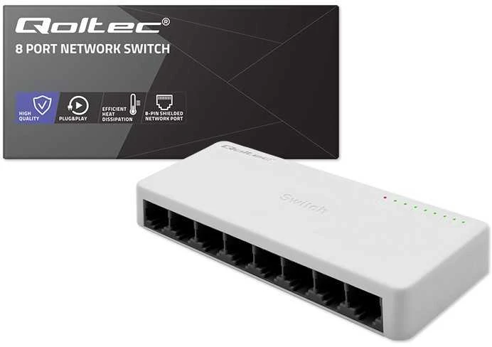Šakotuvas Qoltec Switch przełącznik sieciowy 8 x port rj45 | 100mbps | fast ethernet | lan