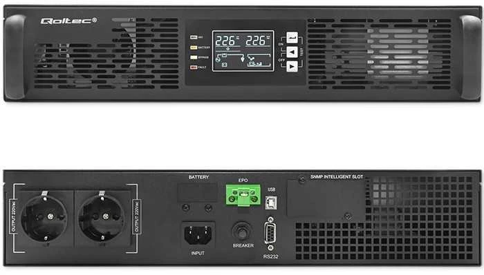 Qoltec 52285 maitinimo šaltinis ups podwójnej konwersji (online) 1 kva 1000 w 2 x gniazdo jungiama į tinklą