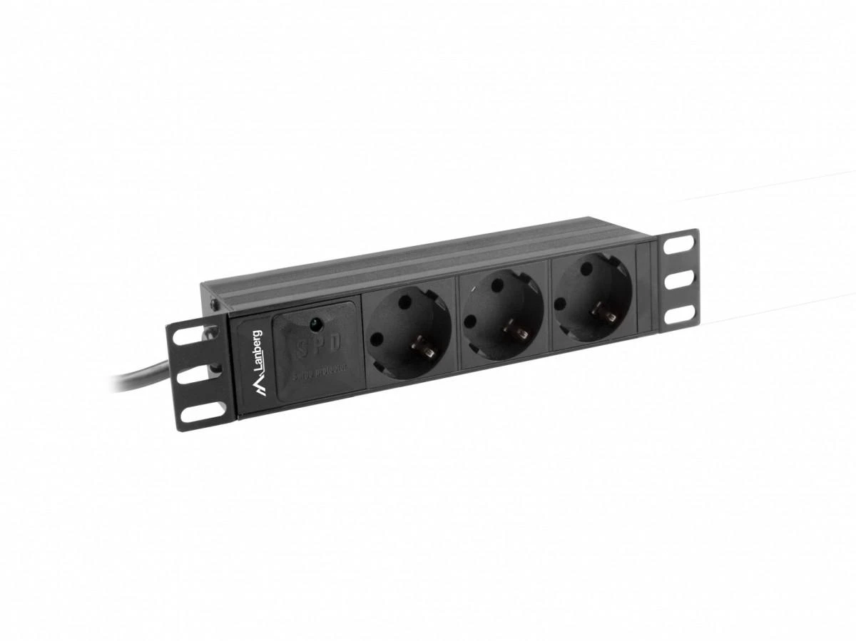 LANBERG PDU-03F-0200-BK PDU 10 1U 16A 3x 230v Schucko 2m Juodas