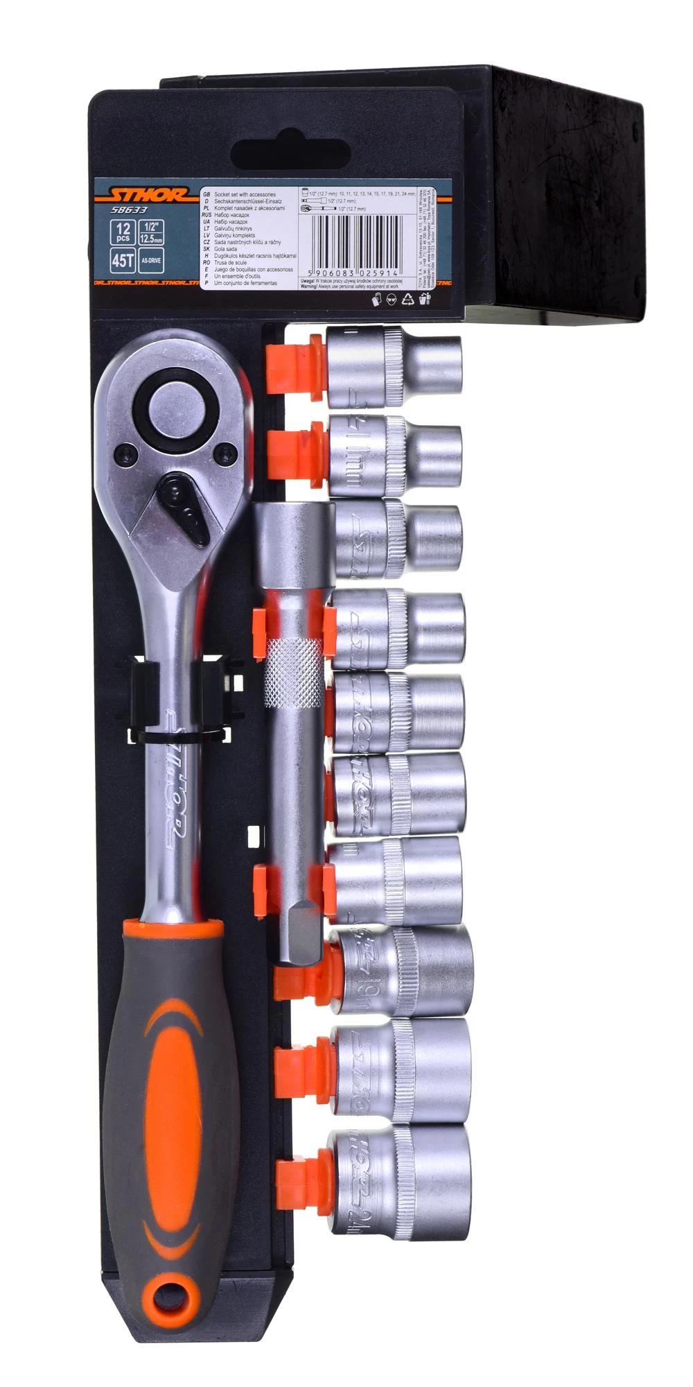Galvučių rinkinys su rankena 12 vnt. Sthor | 1/2", 10-24mm