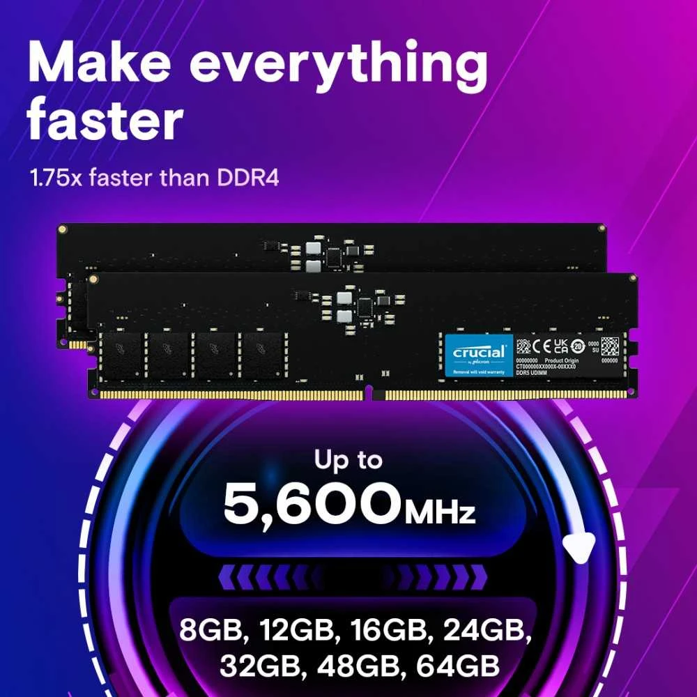RAM Crucial 8 GB DDR5-5600 UDIMM CL46 (16 GB) dėklas
