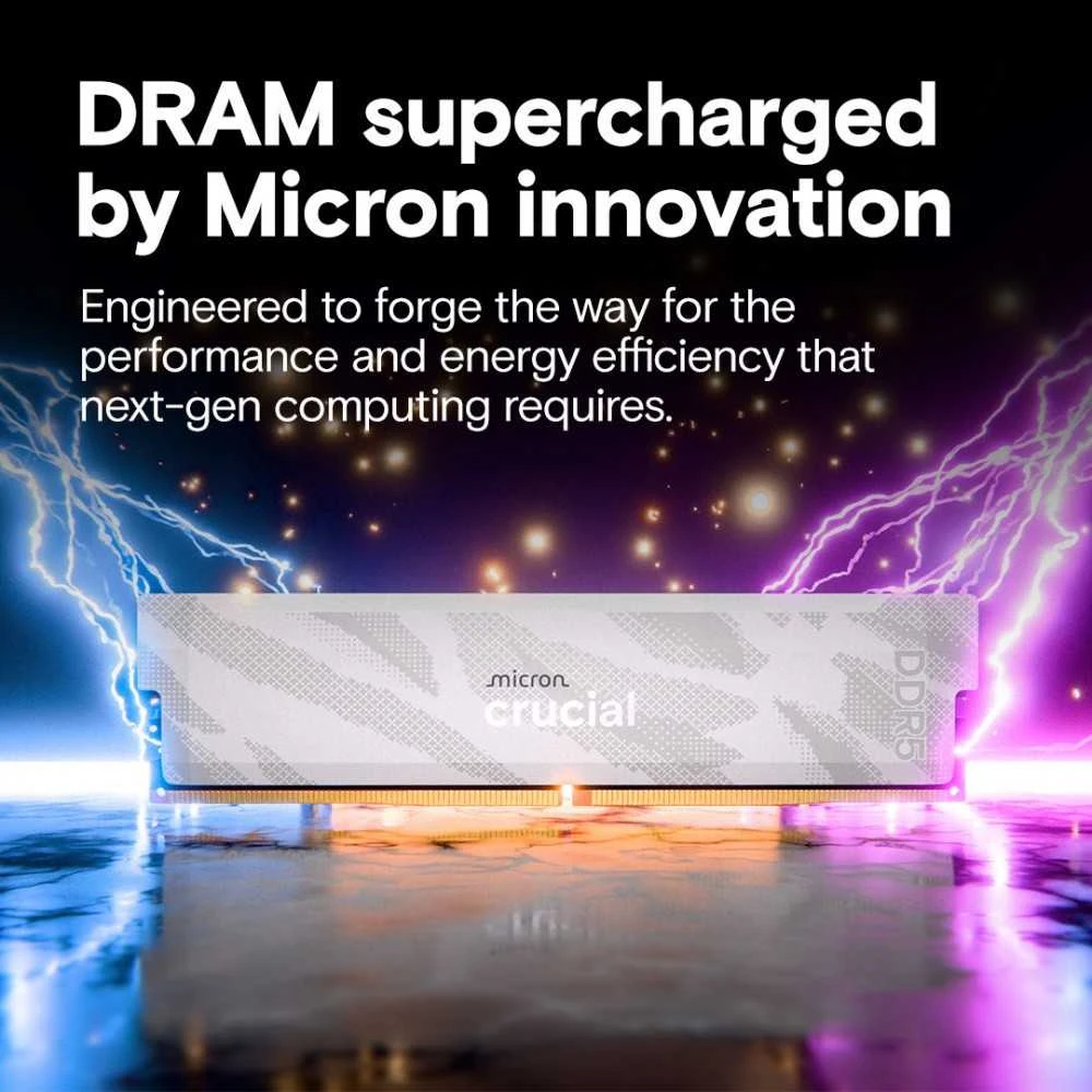 RAM „Crucial Pro Overclocking“ 16 GB [1x16 GB 6400 MHz DDR5 CL32 UDIMM] balta