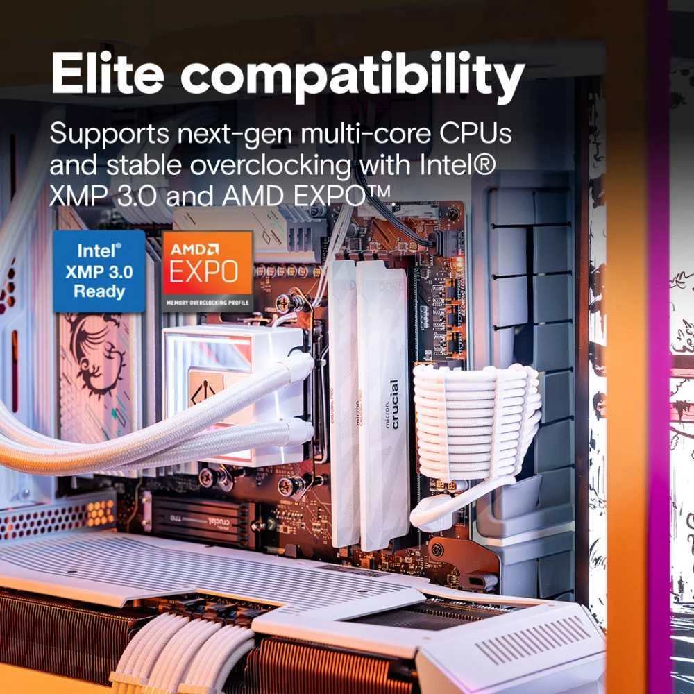 RAM „Crucial Pro Overclocking“ 16 GB [1x16 GB 6400 MHz DDR5 CL32 UDIMM] balta