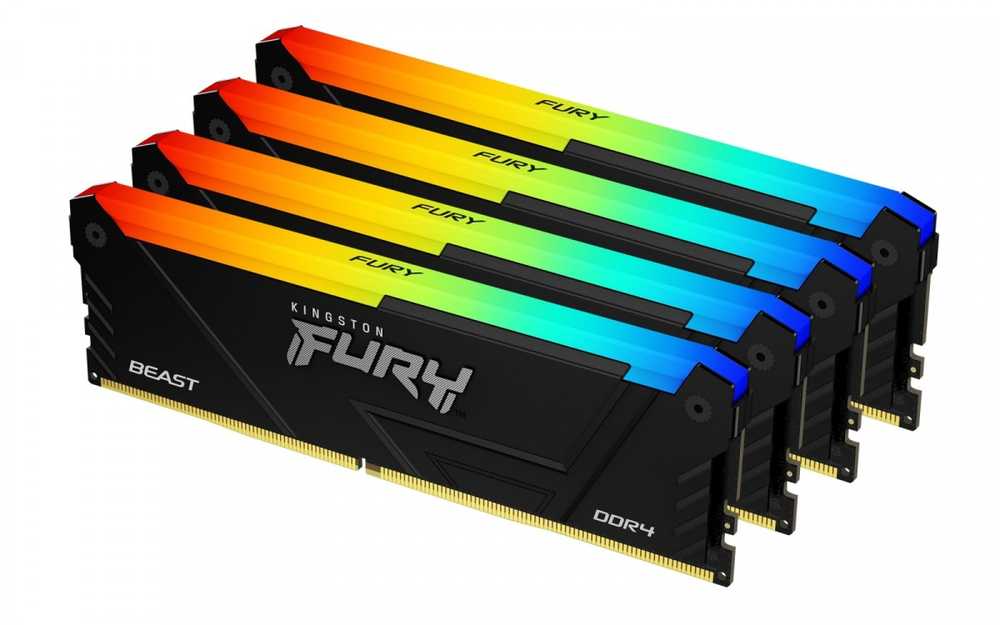 RAM „Kingston KF436C18BB2AK4/128“ 128 GB 3600 MT/s DDR4 CL18 DIMM (4 vnt. rinkinys) „FURY Beast RGB“ | „Kingston“