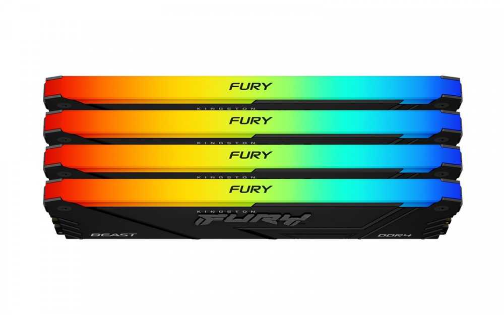 RAM „Kingston KF436C18BB2AK4/128“ 128 GB 3600 MT/s DDR4 CL18 DIMM (4 vnt. rinkinys) „FURY Beast RGB“ | „Kingston“