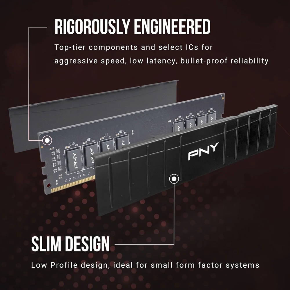 RAM PNY Atmintis 16gb ddr4 3200mhz low profile md16gd4320016lp-blk
