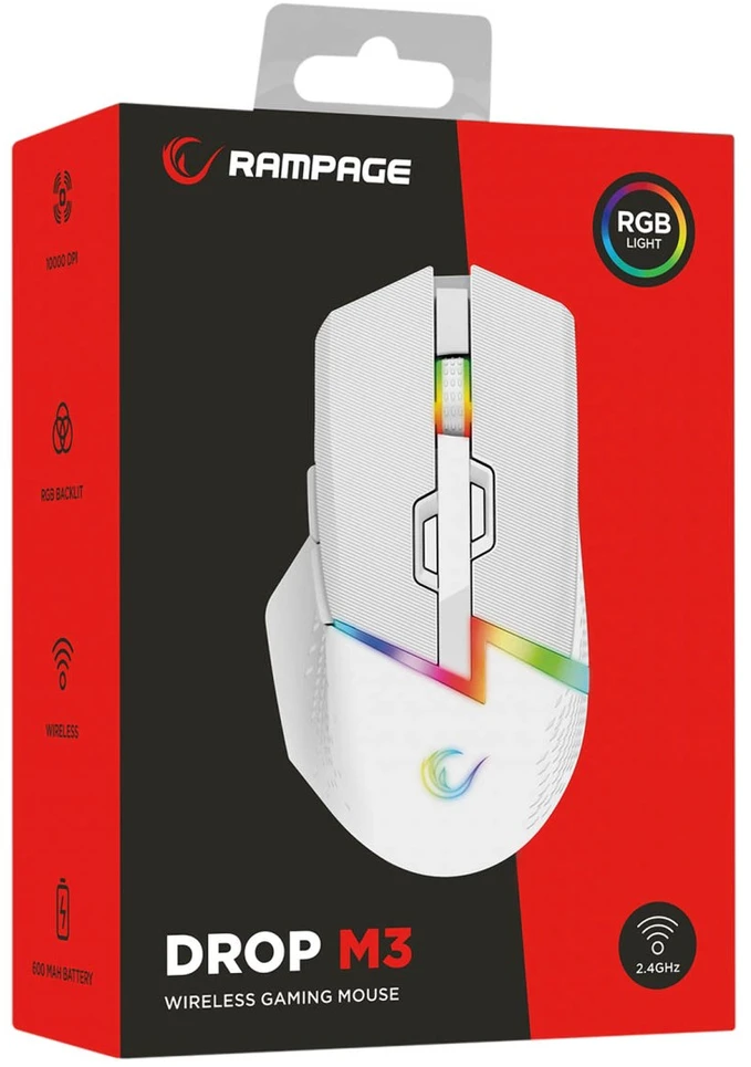 RAMPAGE DROP M3 V2 24000 DPI Baltas Belaidė pelė