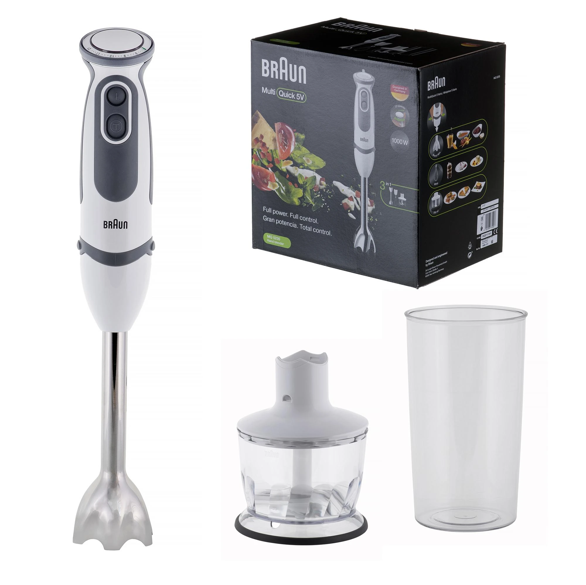 BRAUN Rankinis maišytuvas MQ 5235 WH MultiQuick 5 Vario, 1000W, Nerūdijantis plienas blades, 21 variable speeds, Baltas