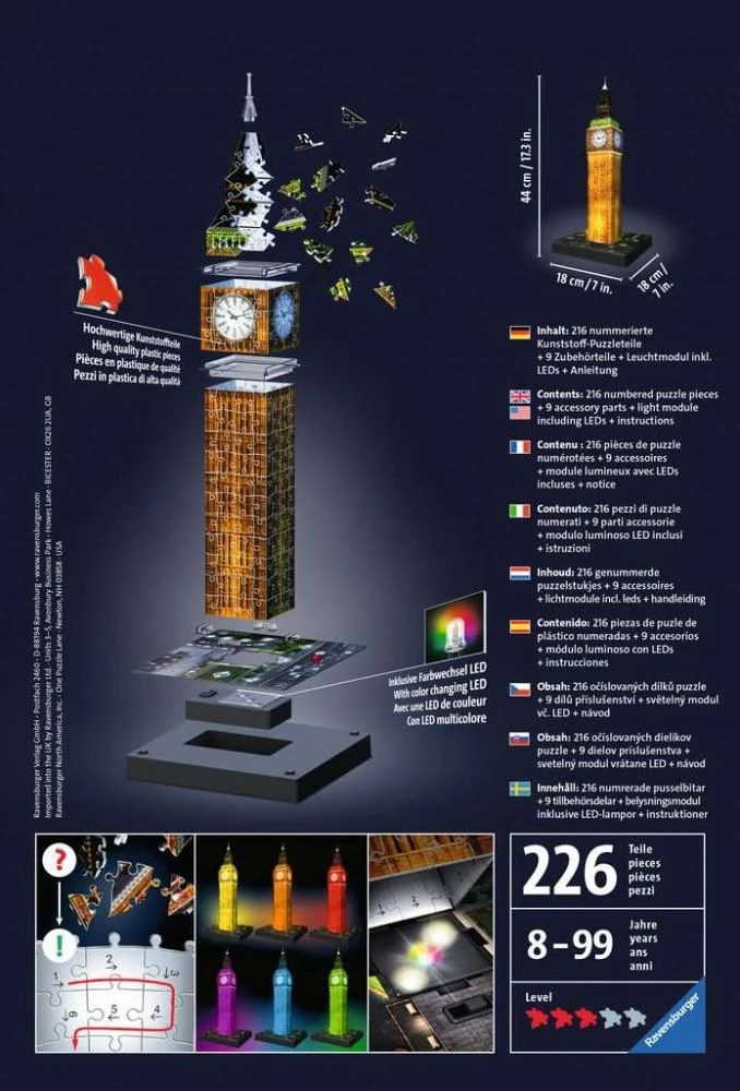 Ravensburger "3D" Dėlionė 216 vnt. - Vestminsterio laikrodžio bokštas (Big Ben)