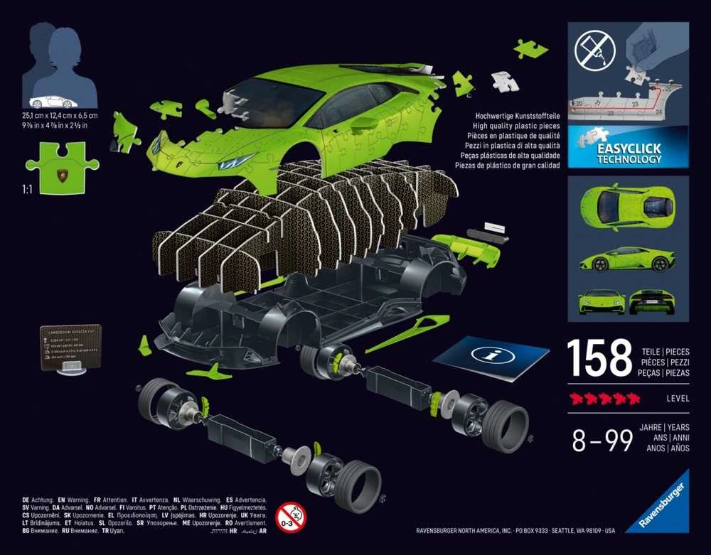 Ravensburger 3D dėlionė Lamborghini Huracán EVO Verde