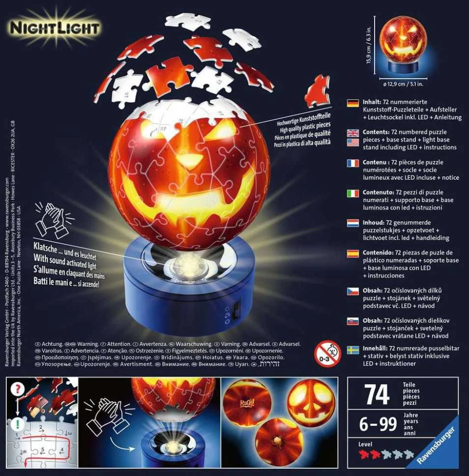 Ravensburger 3D Dėlionė 72 vnt. - Tamsoje šviečianti moliūgas