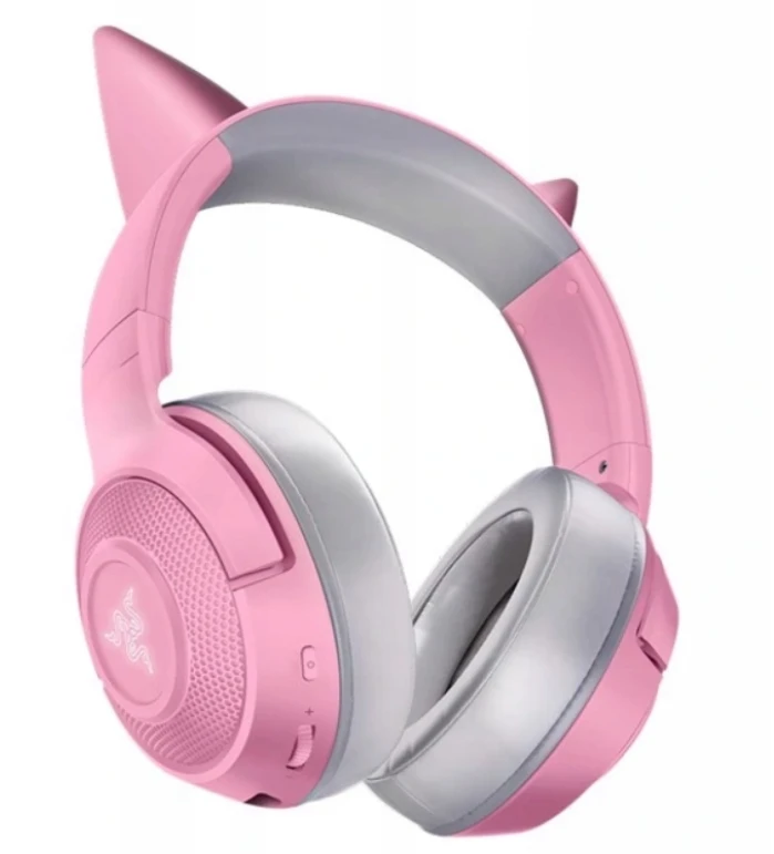 Žaidimų Ausinės Razer Kraken Kitty Edition Quartz, Chroma RGB, ANC mikrofonas, THX erdvinis garsas, USB jungtis, rožinės