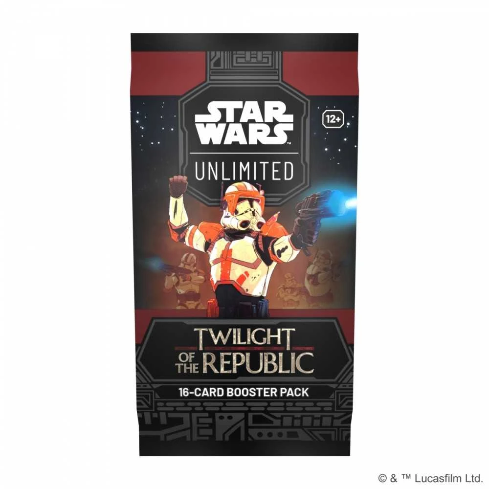 Lucasfilm Kolekcionuojamų Kortelių Žaidimas - Star Wars: Unlimited TCG Twilight of the Republic Booster Box Set 24 Pakeliai, 9 Įprastos Kortelės, 3 Neįprastos Kortelės, 1 Retas Kortelė, 1 Lyderis, 1 Bazė/Žetonas, 1 Folijos Kortelė