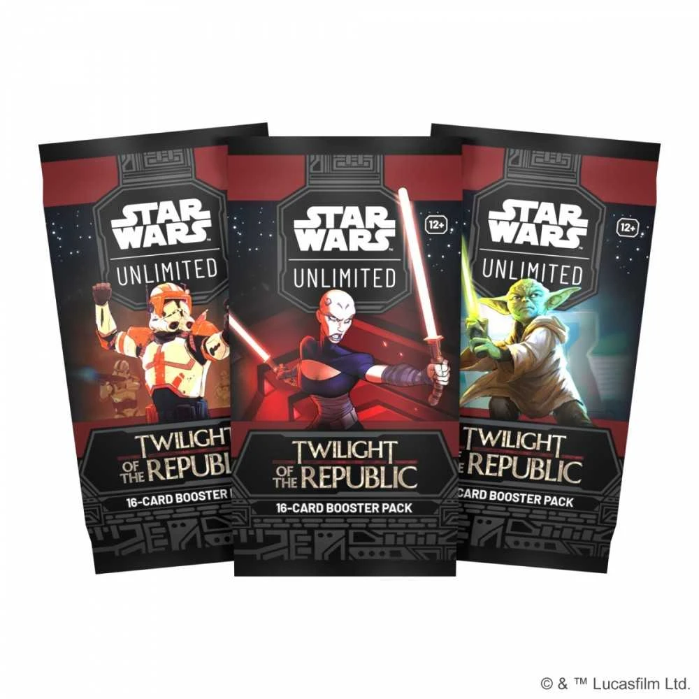 Lucasfilm Kolekcionuojamų Kortelių Žaidimas - Star Wars: Unlimited TCG Twilight of the Republic Booster Box Set 24 Pakeliai, 9 Įprastos Kortelės, 3 Neįprastos Kortelės, 1 Retas Kortelė, 1 Lyderis, 1 Bazė/Žetonas, 1 Folijos Kortelė