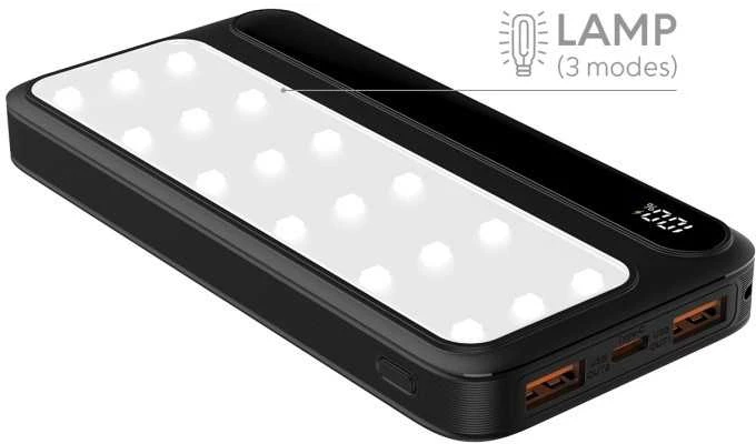 Rebeltec Powerbank P10 LCDPD 10 000mAh LAMP su funkcija stiprus šviesos šaltinis, galingumas išėjimas 22.5W Port Delivery (PD20W)