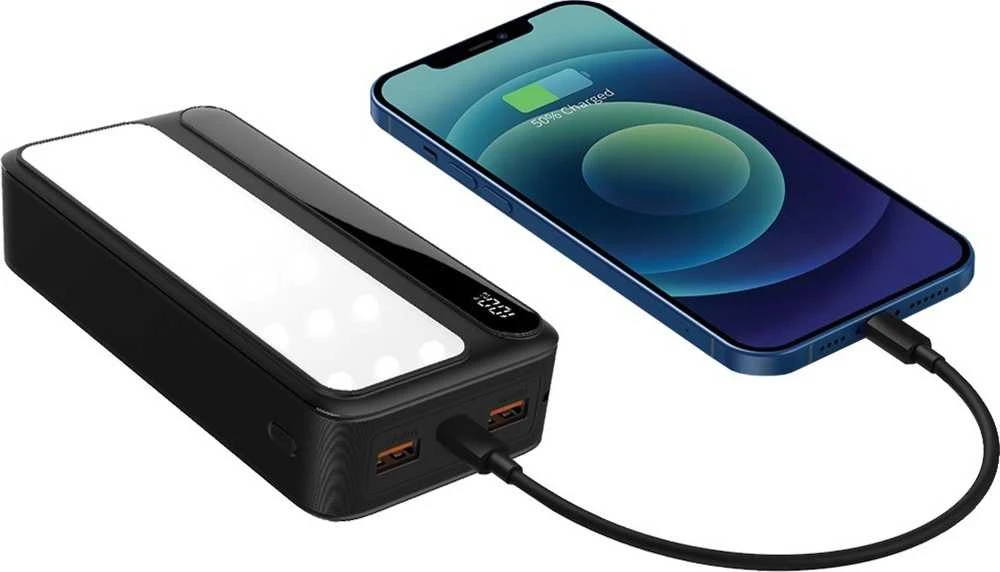 Rebeltec Powerbank P20 LCDPD LAMP 20 000mAh, integruota LED lempa su funkcija torcharki