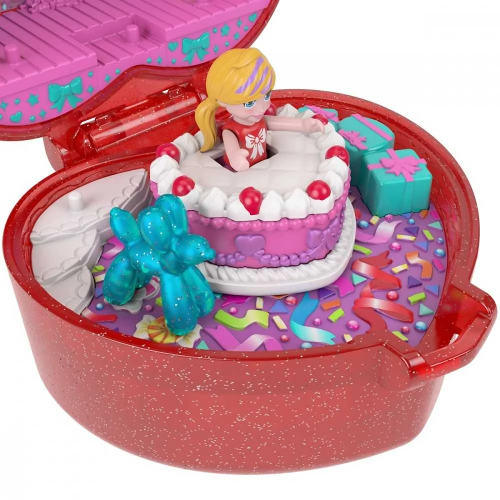 Mattel Polly Pocket kompaktiškas gimtadienio rinkinys su žiedu ir torto figūrėle