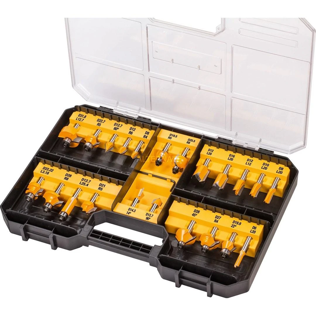 DeWalt Frezų rinkinys medienai DT90017-QZ, 22 vnt. 8mm