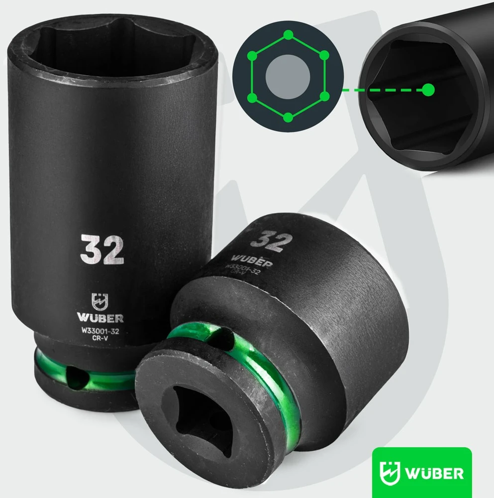 Set of long impact sockets 35 pieces 1/2" hexagonal WUBER