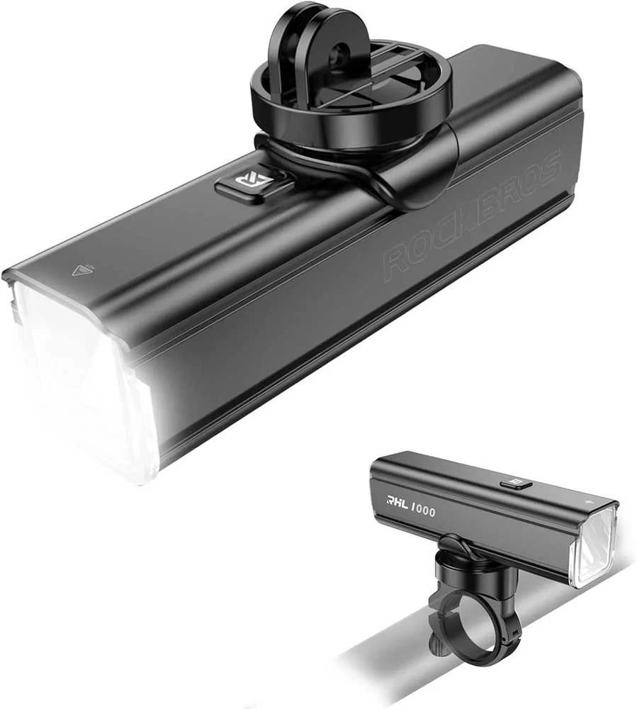 Rockbros 24610002001 priekinis dviračio žibintas 1000 lm + USB-C – USB-A kabelis – juodos spalvos