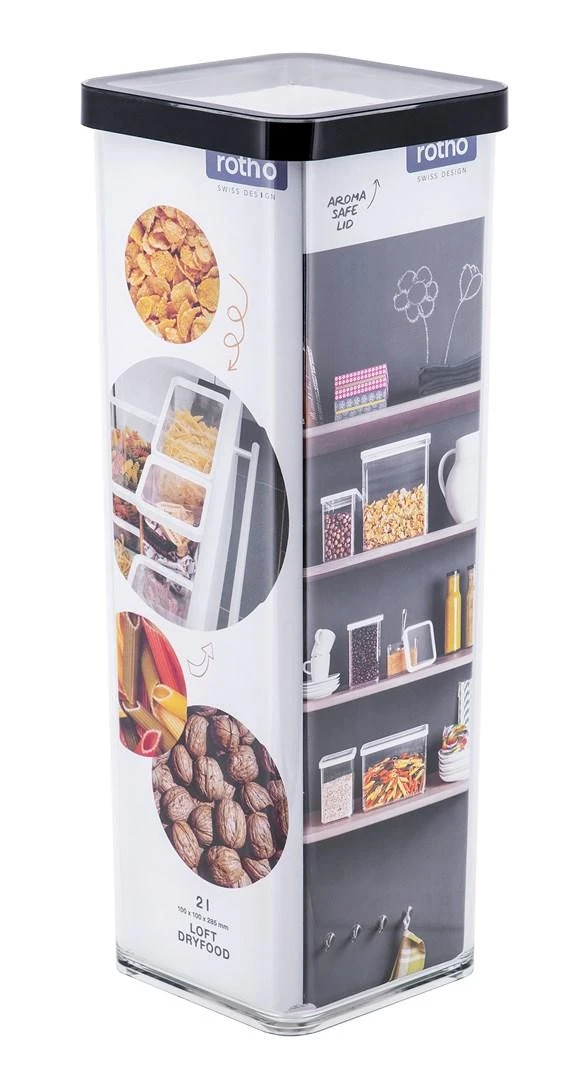 rotho Gyvūnų Maisto Indas - Loft Kvadratinė 2.0L Skaidrus/Juodas