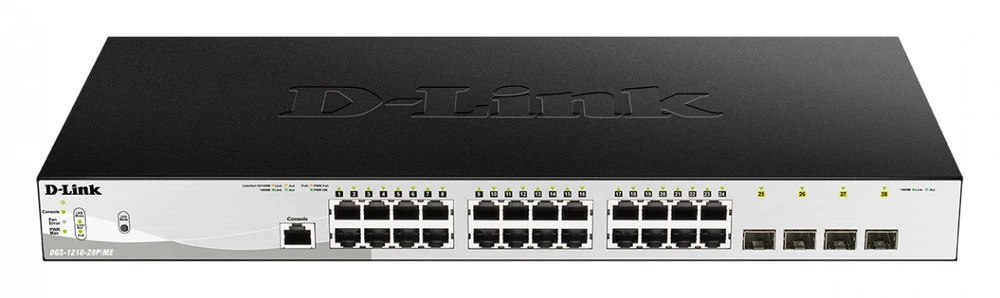 Šakotuvas D-Link DGS-1210-28/ME 28 prievadų Gigabit Metro Ethernet išmanusis jungiklis, 24x GbE, 4x SFP, be ventiliatoriaus